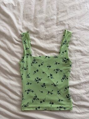 Leith Light Green Floral Square Neck Tank